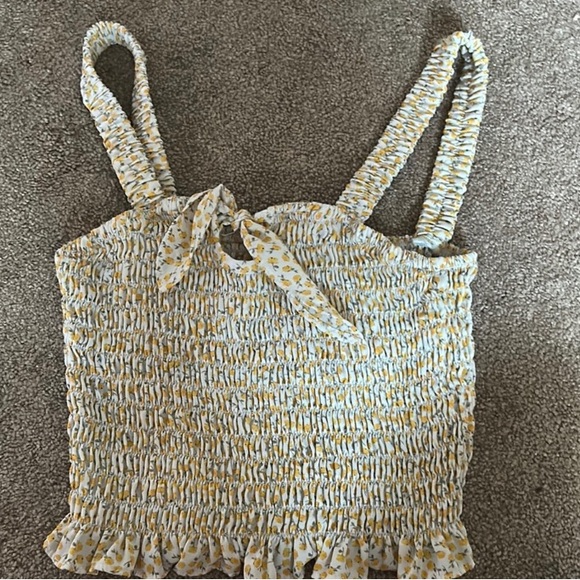 Vibrant Yellow Crop Top with Smocked Floral Design - Picture 1 of 1